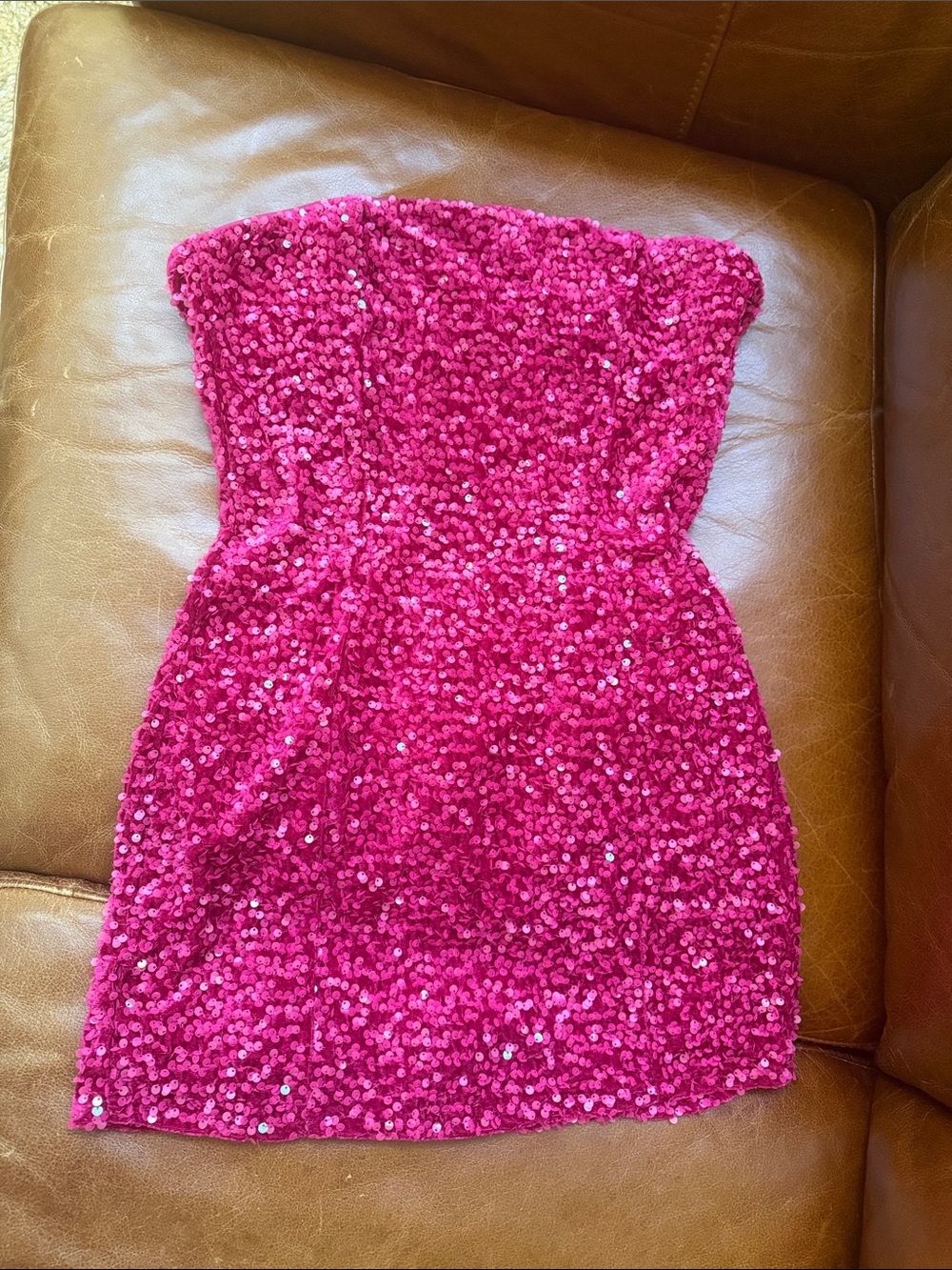 Fashion Nova NWT Hot Pink Sequin Strapless Party Dress